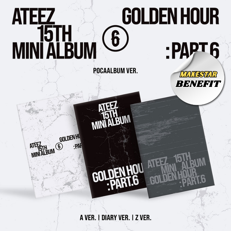 ATEEZ 15TH MINI ALBUM GOLDEN HOUR : Part.6   (POCA ALBUM VER.)  -  3 ALBUMS SET   |   MAKESTAR OFFICIAL TEEZ-Kitty VER. PHOTOCARDS (RANDOM 1 OUT OF 8)  +  EXCLUSIVE POLAROID PHOTOCARD  (RANDOM 1 OUT OF 8)  SET ONLY     [PRE]